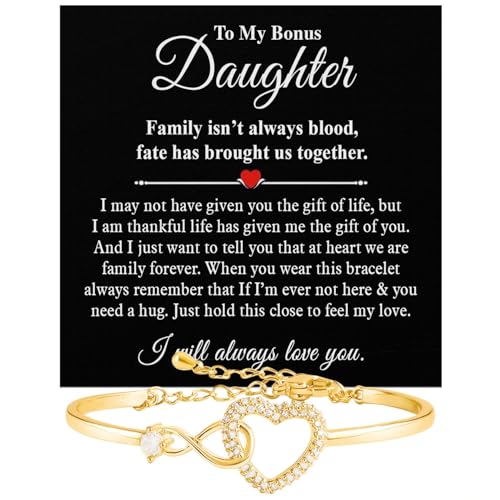 Larvincy To My Bonus Daughter Bracelet With Heartfelt Message & Elegant Box - Bonus Daughter Gifts Unique From Stepmom Stepdad, Jewelry Gifts For Unbiological Daughter On Birthday Graduation Christmas