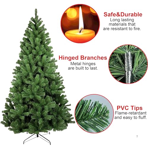 6ft Artificial Christmas Tree - 180cm with 100 LED Lights & 24 Balls & Top Star,950 Branch Tips,Easy Assembly,Metal Stand - Image 3