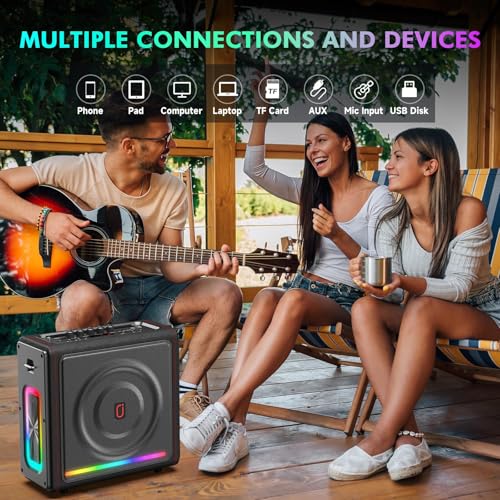 karaoke machine with 2 wireless mics  bluetooth 53 speaker with basstrebleecho adjustment amp auto pitch correction  pa system with rgb lights supports tvtf cardusbauxtws for home parties