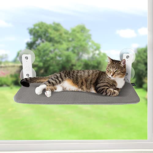GUUSII HOME 猫窓ベッド ねこベッド 猫ハンモック 折畳み式猫ハンモック 吸盤 猫窓用ハンモック 猫窓ベッド 窓ハンモック 猫窓ベッド 吸盤式 ペットベッド ねこ ネコ キャットハンモック キャットマット 窓際マット 通気メッシュ 日光浴 ウィンドウベッド 洗える 猫用 耐荷重約25KG ストレス解消 組立簡単 日本語説明書付き 90日保証 (グレー, L)