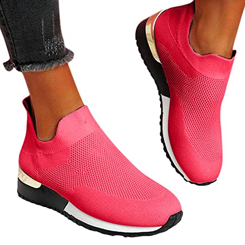 Image of Gibobby Sneakers for Women Walking Shoes Lightweight Casual Slip on Sneakers Fashion Platform Solid Color Lace-up Sneakers