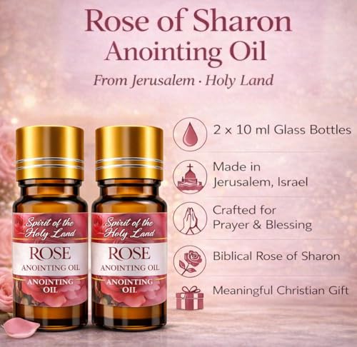 Biblical Rose of Sharon Anointing Oil from Jerusalem 2 Bottles x 10 ml | Devotional Holy Oil for Prayer and Blessing, Religious Gift Box