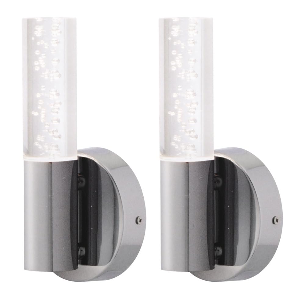 Firstchoicelighting Chrome & Clear Set Of 2 Chrome With Acrylic Bubble Bathroom Wall Lights, Modern Design, Low Energy Integrated Led, Ip44 Rated