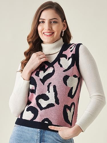Image of Modeve Printed V Neck Sleeveless Sweater for Women||Winterwear||