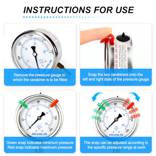 Image of MEANLIN MEASURE 0~300Psi Liquid Filled Pressure Gauge 1 /4 inch NPT 2.5 inch FACE DIAL Stainless Steel Glycerin Filled WOG Water Oil Air Lower Mount (with 2PCS Snaps)