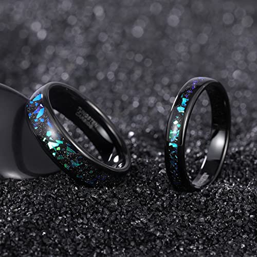 TRUMIUM 4mm 6mm Wedding Rings for Men Women Tungsten Carbide Galaxy Opal and Sandblast Inlay Multi-Colored Mens Wedding Band Beveled Edges Comfort Fit Size 5-132