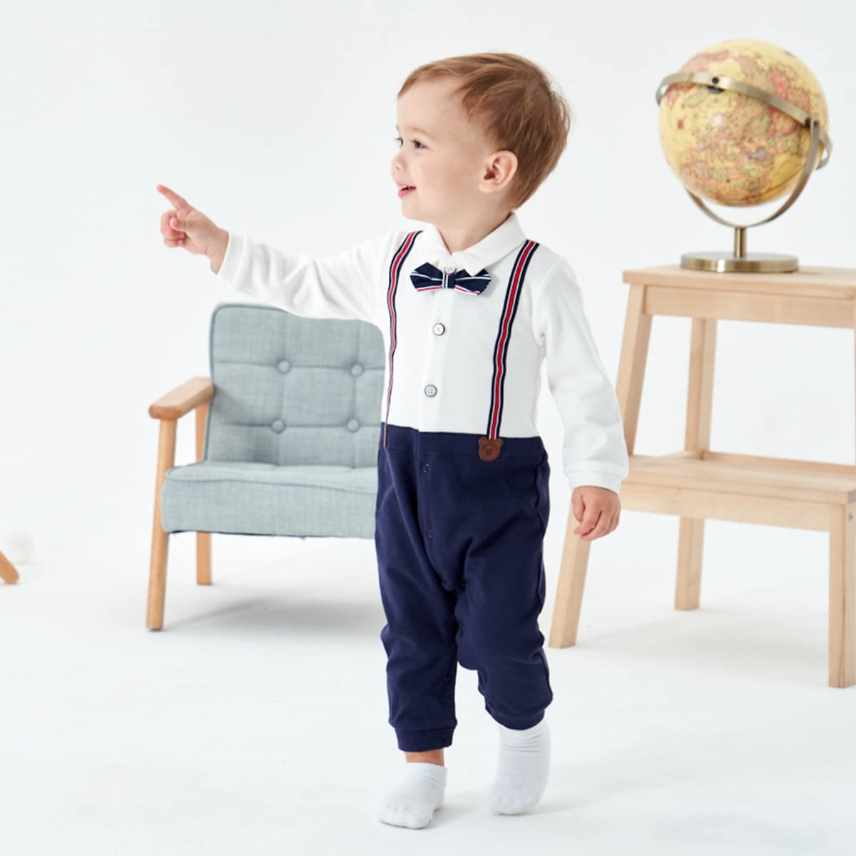 Famuka Baby Junge Smoking Taufe Hochzeit Babykleidung Neugeborenen Strampler (B, 59)