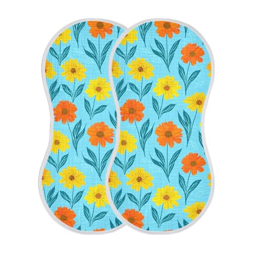 Floral Orange Leaves Baby Burp Cloths Baby Bibs Burp Clothes Cotton Burping Cloths for Babies Burp Cloth Curved Absorbent Washcloths for Baby Boy Girl Wipes 22x11IN,2 Pack