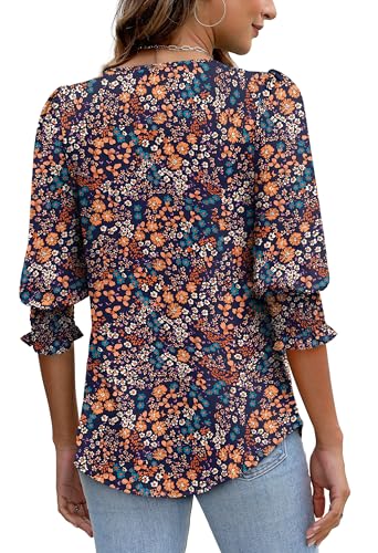 Image of XIEERDUO Blouses for Women Dressy Casual 3 /4 Length Sleeve Womens Tops with Smocked Cuffs