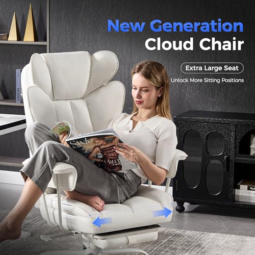 Image of amseatec Big and Tall Office Desk Chair - Wide Ergonomic Executive with Footrest, High Back Lumbar Support Reclining Gaming Computer Chair for Heavy People (White)