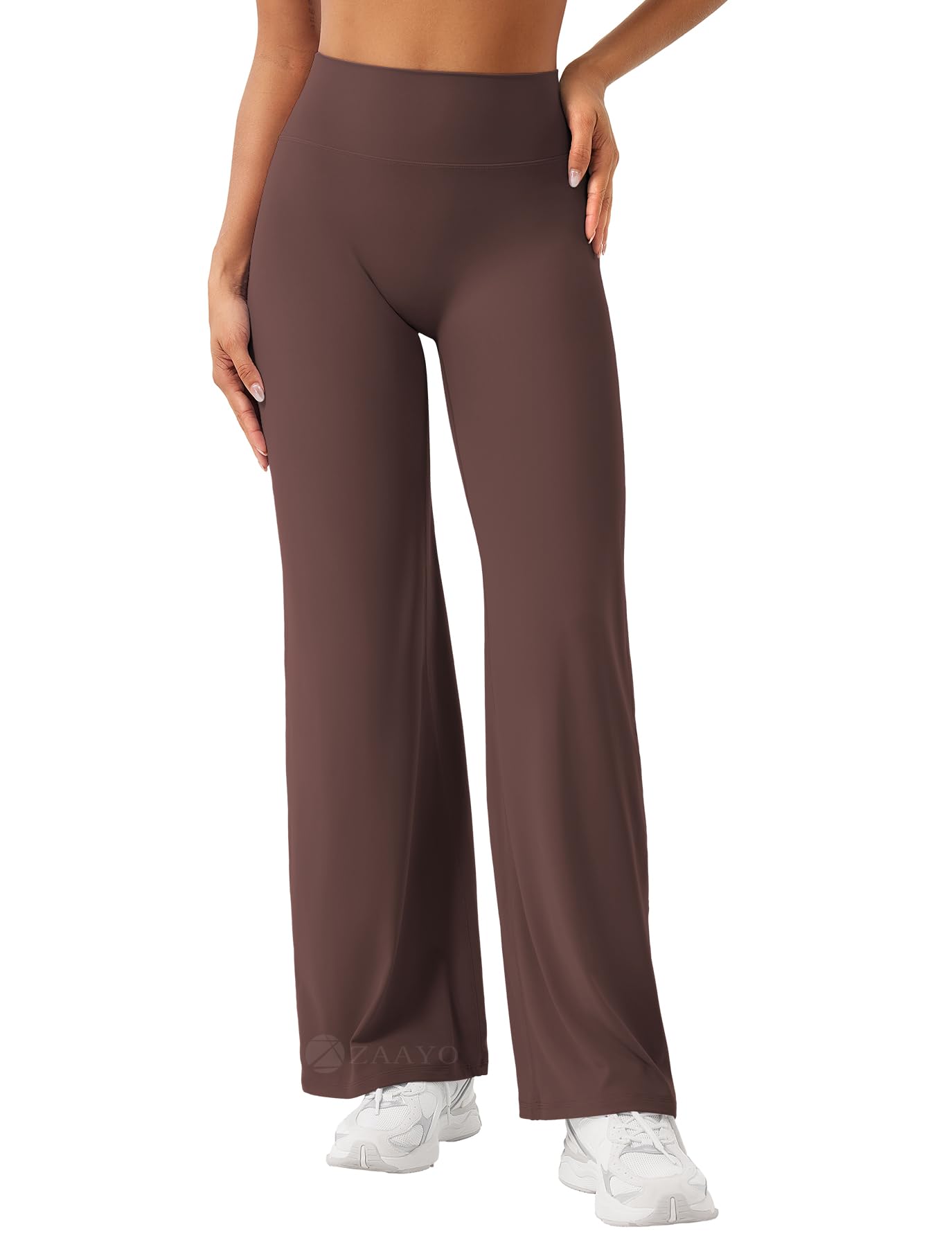 ZAAYO Nahtlose Straight Leggings Damen Hohe Taille Flared Leggings Yoga Hosen Sport Yoga Legging Damen Gym Yoga Pants Schlaghose Pflaumenbraun XL Lang