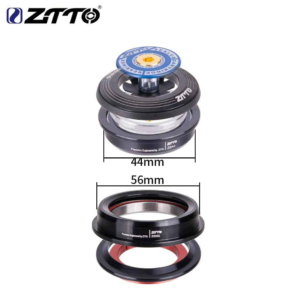 ZTTO Bike Headset, 44mm 56mm MTB Threadless Sealed Bearing 45 Degree ZS44 ZS56 Tapered Straight Fork Steerer, 4456ST (Blue)
