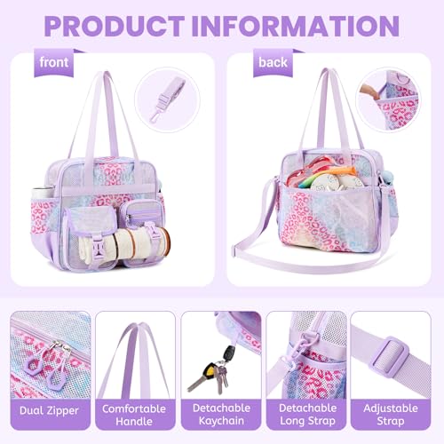 Image of MOONBABY Mesh Beach Tote Bag for Stadium Events 12x6x12 Net Purse Bag for Women with Detachable Long Strap for Work, Sports