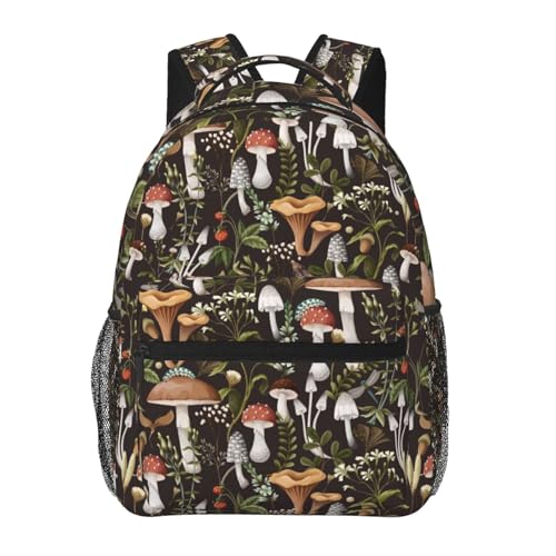 UEQIKI Vintage Mushroom Lightweight Travel Backpack With Zipped Front Pocket Printed Laptop Bag Fashion Casual Daypack For Work Hiking Camping Unisex