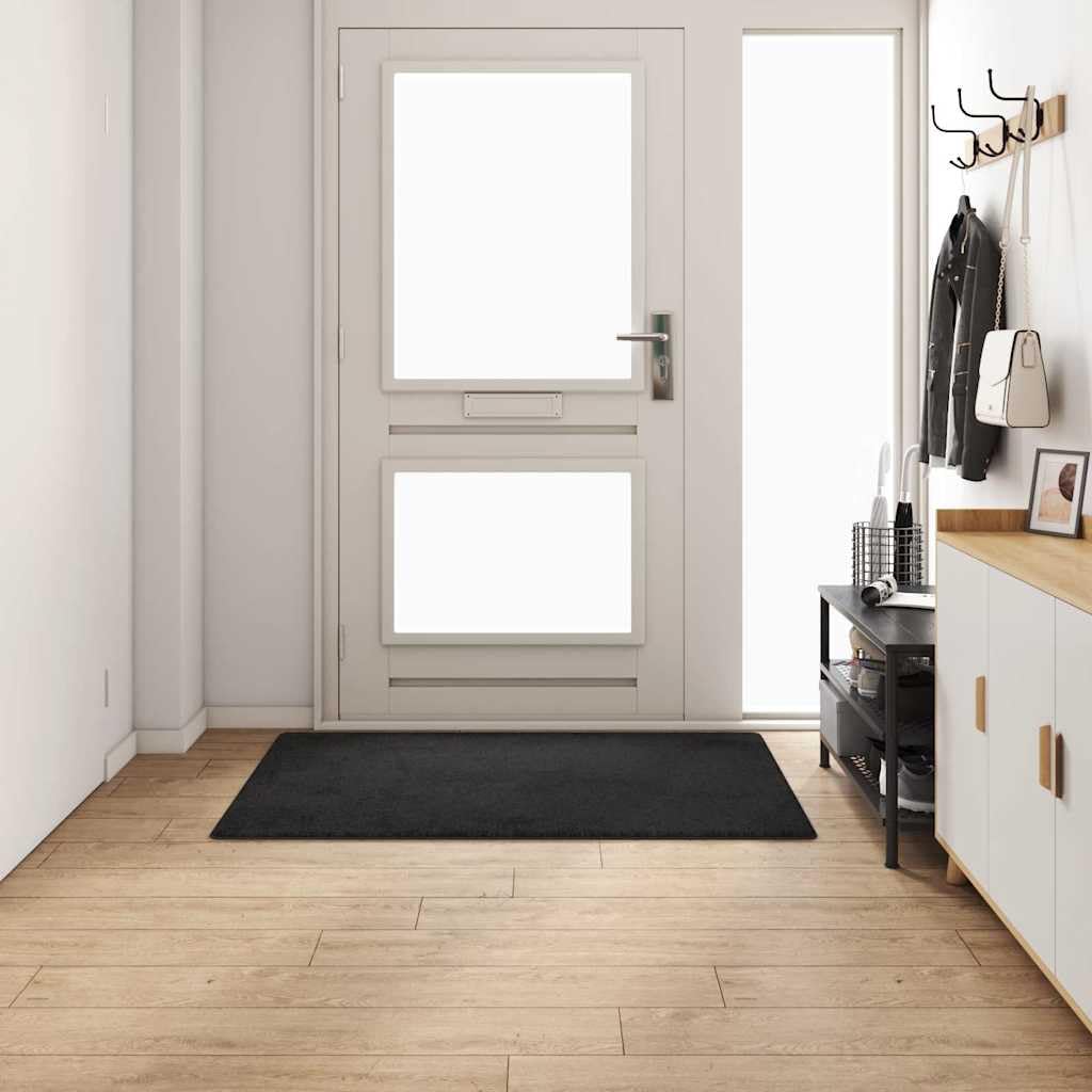 Alfombra de pasillo negra 100 x 150 cm, 100% polipropileno, antideslizante, pelo corto, suave, lavable, salón, pasillo, habitación infantil, balcón, decoración