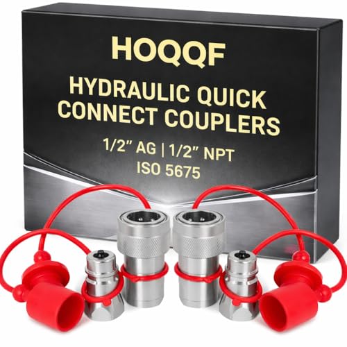 Image of 2Sets 1 /2'' Ag Hydraulic Quick Connect Couplers with Dust Caps, ISO 5675 Pioneer Poppet Style, 1 /2 inch NPT Thread + ISO 5675 Body