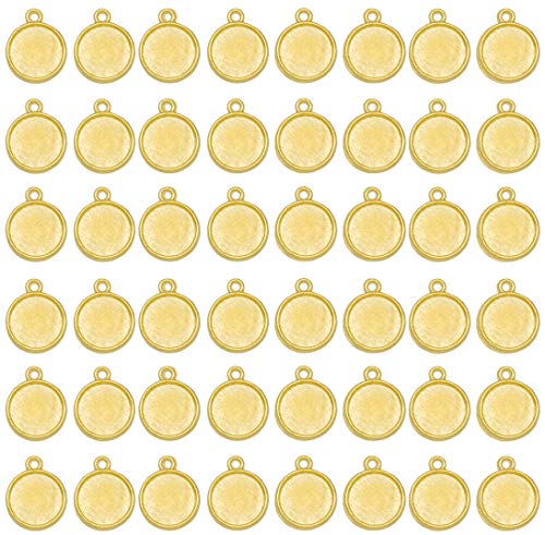 ABBECIAO 100PCS Gold Bezel Pendant Trays Round Cabochon Settings Alloy Pendant Blanks for Necklace Earring DIY Jewelry Making Photo, 12mm/(1/2 Inch)