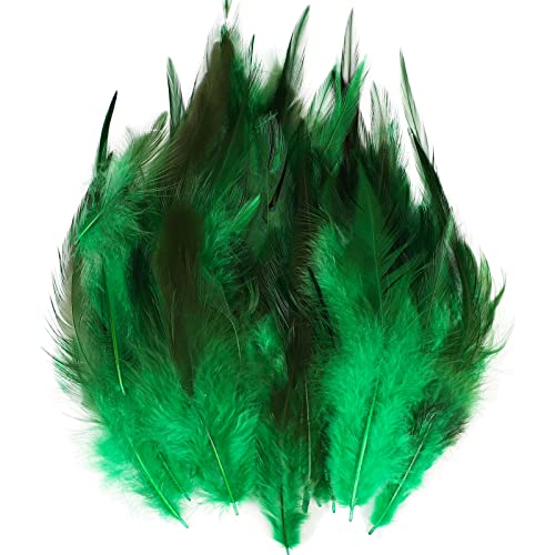 HaiMay 200 Pieces Green Feathers for Craft Wedding Home Party Decorations, 3-6 Inches Saddle Hackle Rooster Feathers Craft Feathers