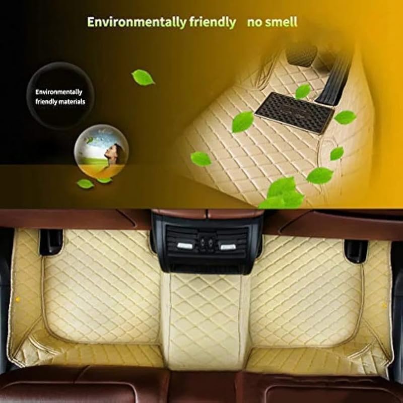 Image of 9D Car Floor Mat Full Set for E Bella SUV (5-Seater) || Luxury Leather with Grass Mat Complete Set || 100% Waterproof and Washable || Color : (Beige)