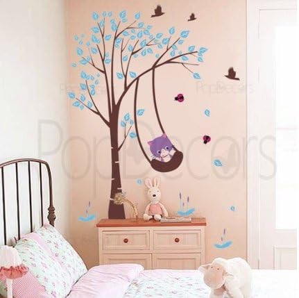 Amazon Com Popdecors Funny Cat Plays Swing 65inch H Beautiful Tree Wall Decals For Kids Rooms Teen Girls Boys Wallpaper Murals Sticker Wall Stickers Nursery Decor Nursery Decals Pt 0113 Color Baby