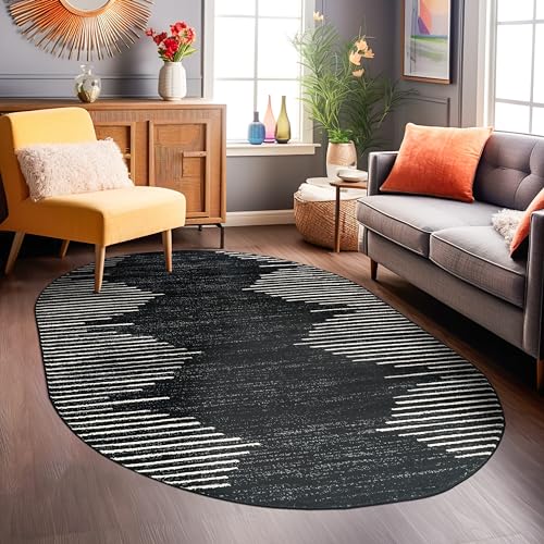 Rugshop 385BLACK5OV Bohemian Stripe Stain Resistant High Traffic Living Room Kitchen Bedroom Dining Home Office Oval Area Rug 5' X 7' Black thumb #6