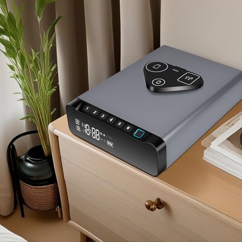 Image of FTOP Biometric Fingerprint Gun Safe, Clock Handgun Safe with 3-in-1 Watch & Phone Wireless Charging, Drawer Lock for Hand Guns, Cash, Valuables- with Humidity Reader|Temperature| Alarm Clock| Screen