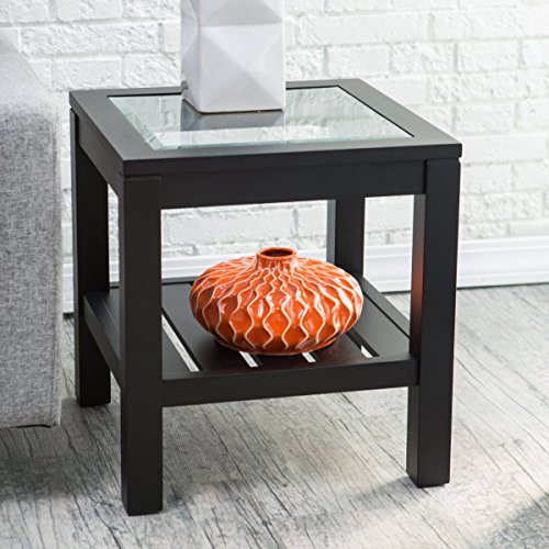 Sutton Glass Top End Table with Slat Bottom Undeniably Chic and Simple Crafted of Sturdy