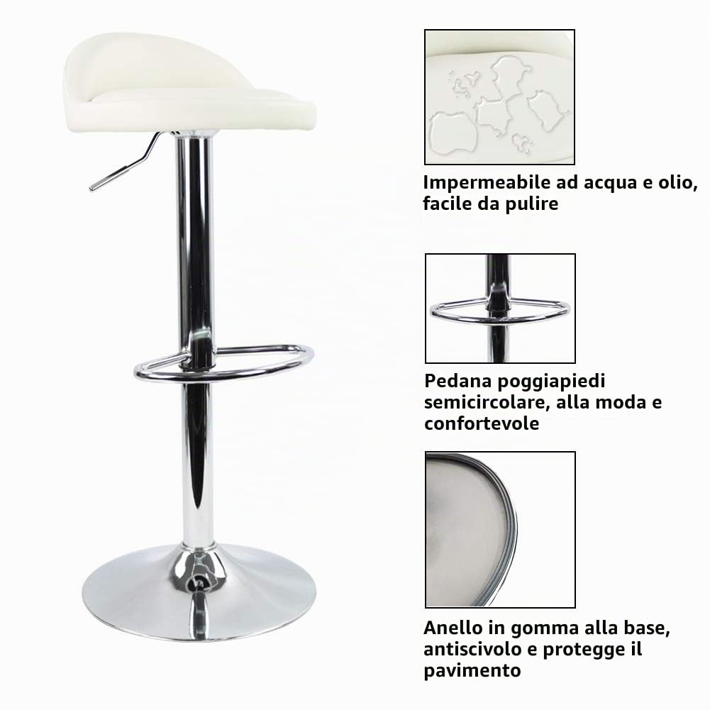 KKTONER Sgabello da bar rotondo in ecopelle con poggiapiedi regolabile in altezza girevole colore bianco