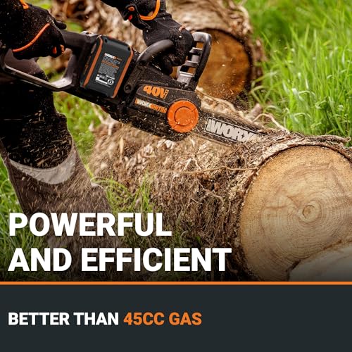  WORX Nitro 40V Cordless Brushless Chainsaw - Professional Tool Only for Woodcutting, 16" Blade, |0 Ah Battery, WG385.9

