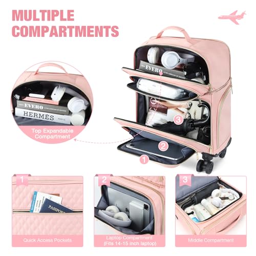 Softside Expandable Luggage with 4 Spinner Wheels, 20 Inch Lightweight Suitcase for Men and Women, Pink4