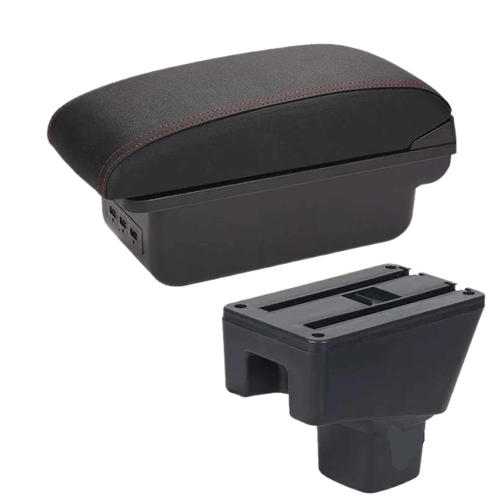 XINQQDC Console Armrest Fit For SUZUKI SX4 Armrest Interior Parts Car Armrest Box Retrofit Parts Storage Box Car Interior Accessories Car Armrest Organizer(B1 Black red 3USB)