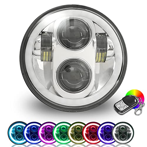 Image of ROCCS Chrome 5.75 inch LED Motorcycle Headlight, 5-3 /4 Multicolor Headlamp with For Har-ley Dyna Sportster Softail Street Bob Iron 883 72 48