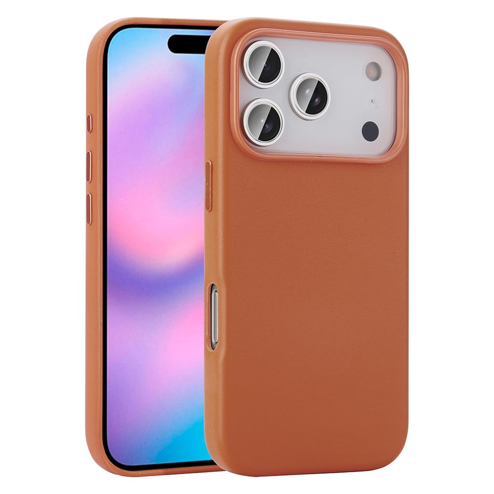 Zore Apple ile uyumlu iPhone 17 Pro Kılıf M-safe Şarj Özellikli PU Deri Görünümlü Zore Kupra Kapak Turuncu