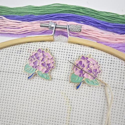 Image of 2Pcs Needle Minder for Cross Stitch, Pretty Flower Cartoon Enamel Pin,Embroidery Needlework Accessories,Gift for Cross Stitch Lover(Hydrangea)