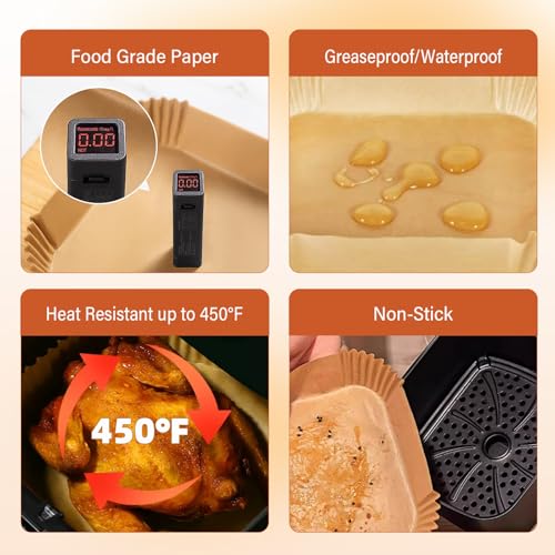 Image of Air Fryer Liners Disposable for Ninja Air Fryer MAX PRO AF180UK 6.2L, AF140UK 4.7L, 100pcs Air Fryer Liners Square, Parchment Paper for Cosori 5.5L /6L, Tefal 5L, Ninja Speedi, Air Fryer 4.5L-6.5L