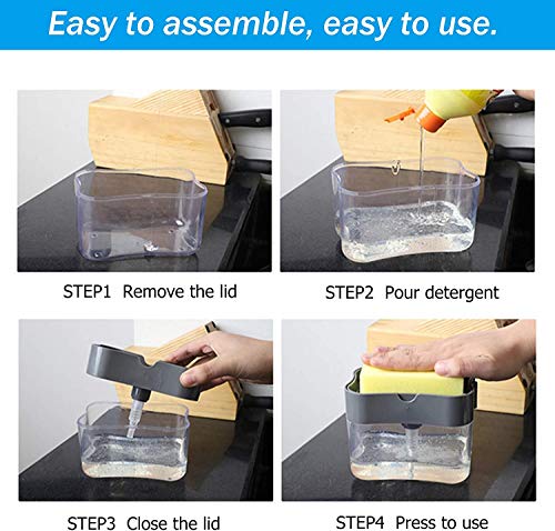 Image of Medidove Soap Dispenser Sponge Holder 2 in1 Push-Type Automatic Liquid Box, scouring pad, Dish Washing Brush and soap Liquid Box (Pack of 1)