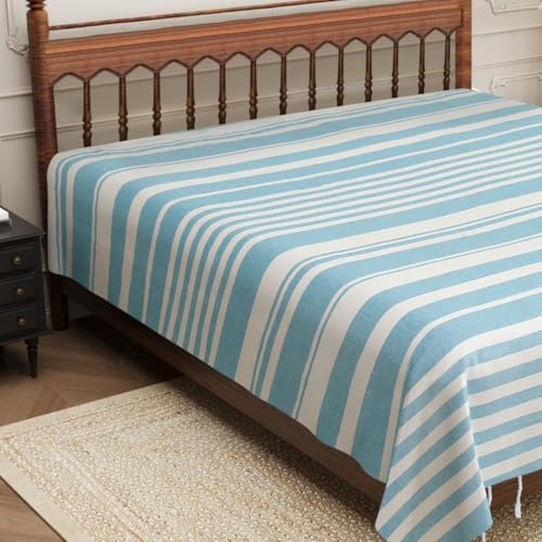 Image of 210 TC Cotton Bedsheet | Handmade Double Bedsheet | Handloom Bedsheets | Without Pillow Cover | Warm Double Bedsheet for Winter (90X100 Inches, 7.5 x 8.3 Feet (Wild Blue Yonder)