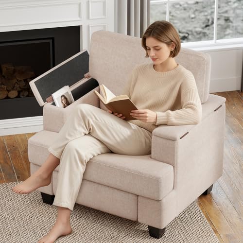 Ckaff Extra-Larges Fauteuil Salon Rangement, Fauteuil Relax Rembourré avec Accoudoirs avec Rangement & Dossier Amovible, Fauteuil Relaxation avec Cadre en...