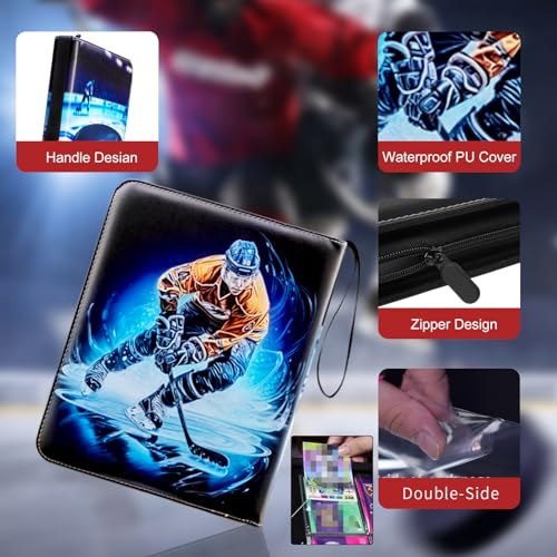 Image of Hockey Card Binder with Sleeves, 900 Pocket Hockey Card Holder for Trading Cards, 9 Pocket with 50 Removable Sleeves Zipper Book Folder Collector Album 3 Ring Binder Organizer Storage Kids Gift
