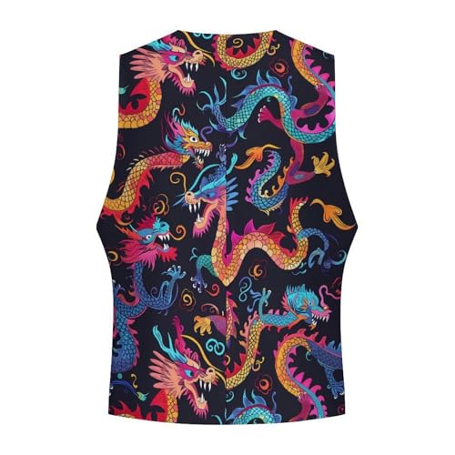 Colorful Dragons Novelty Men's Suit Vest Casual Formal Dress Vests Business Waistcoat4