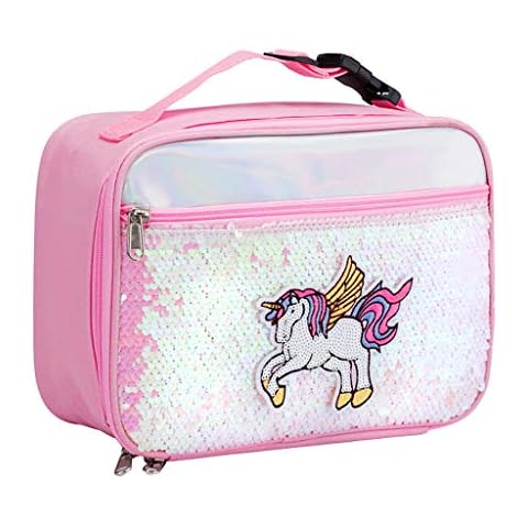Lunch Bag for Kids, Unicorn Insulated Lunch Box Snack Box with Strap for Girls, Child Thermal Tote Cooler Bag Portable Leak Proof for School Picnic Outdoor or Work,Pink Cover