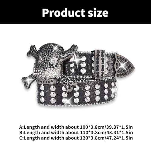 Blingbling Rhinestones Waist Belt Studded Skull Buckle Waist Costumes Rhinestones Heavy Duty For Jeans Pants3