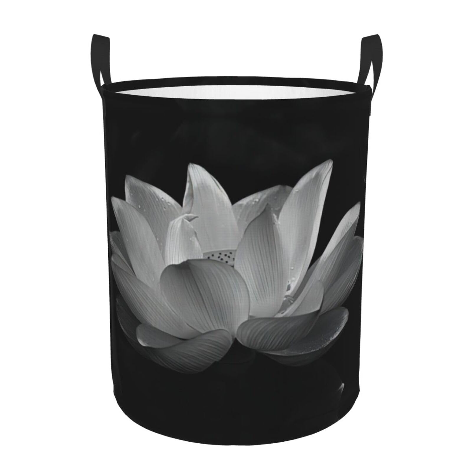 M Circular Hamper Black White Flower Print Storage Basket for Home