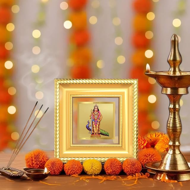 Image of DIVINITI Lord Murugan 24K Gold Plated Foil Tabletop Photo Frame for Home Decor, Puja Room, Living Room, Office, Luxury Gifting | DG Frame 015 S1A (10x10 CM)