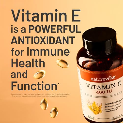 Image of NatureWise Vitamin E 400 IU Softgels (180mg DL-Alpha) - Dairy, Gluten, and Soy Free, Non-GMO Antioxidant Dietary Supplement for Skin, Heart, Eye, and Immune Health Support - 2-Month Supply, 60 Count