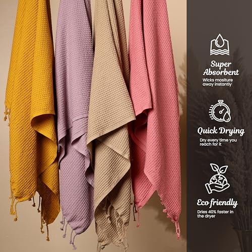 Image of Bath Towels - 100% Cotton Waffle Weave Large Size Towels (75 x 150cm) - Quick Absorption &Faster Drying Bath Towel for Women & Men (Pack of 1, Brick)