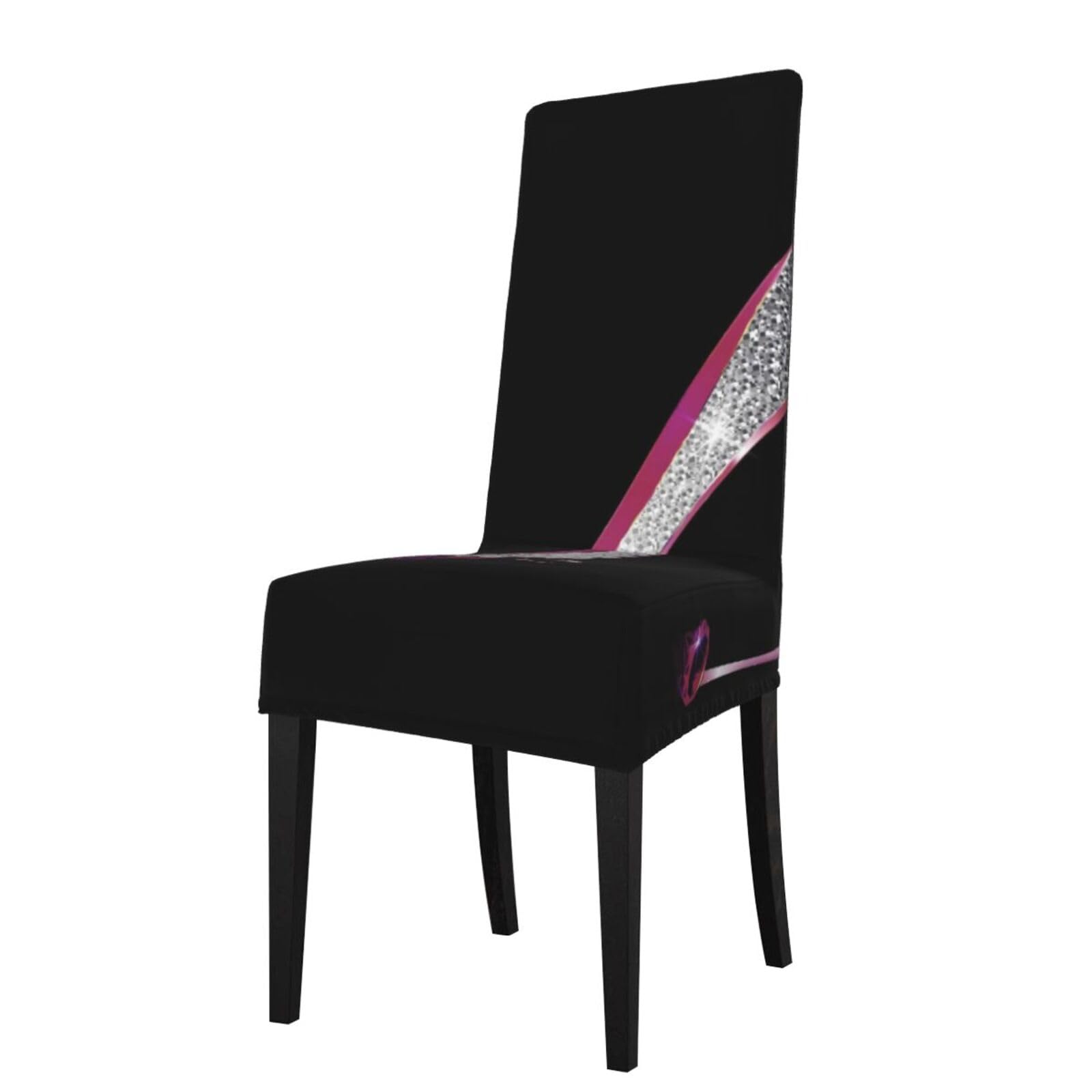 ​Sliver Pink Diamond Girly Shoe Creative Design Fashion High Heels On Black Background Stretch Chair Covers - Elastic Slipcovers Universal Fit for Dining Chairs, Home & Restaurant
