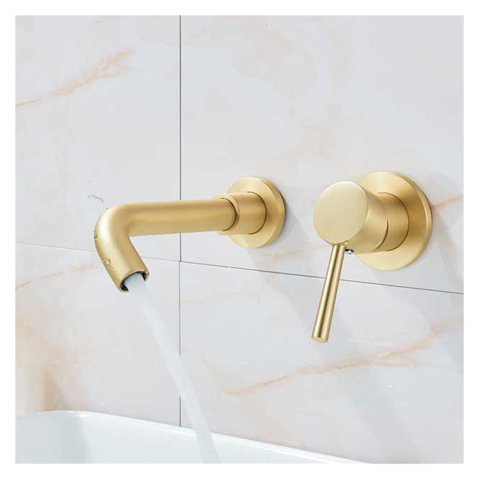 ZQFHSX Kitchen Sink Faucet, Wall Mounted Brass Faucet Bath One Hole Cold Water Rotate Spout Multiple hes(Brushed Gold)