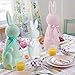 MOREDOTS Easter Decorations - 3 Pack Pastel Flocked Bow-Tied Bunny Set (10