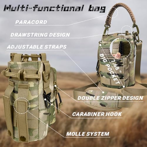 Image of Half Gallon Water Bottle with Sleeve - 64 oz Insulated Water Jug with Handle Tactical Stainless Steel Sports Water Bottle with Strap for Gym Workout Hiking Camping Camo Pouch